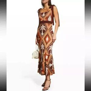 JOHANNA ORTIZ~NYMPH SECRETS~PRINTED~COTTON~MIDI~DRESS~SZ L~EUC